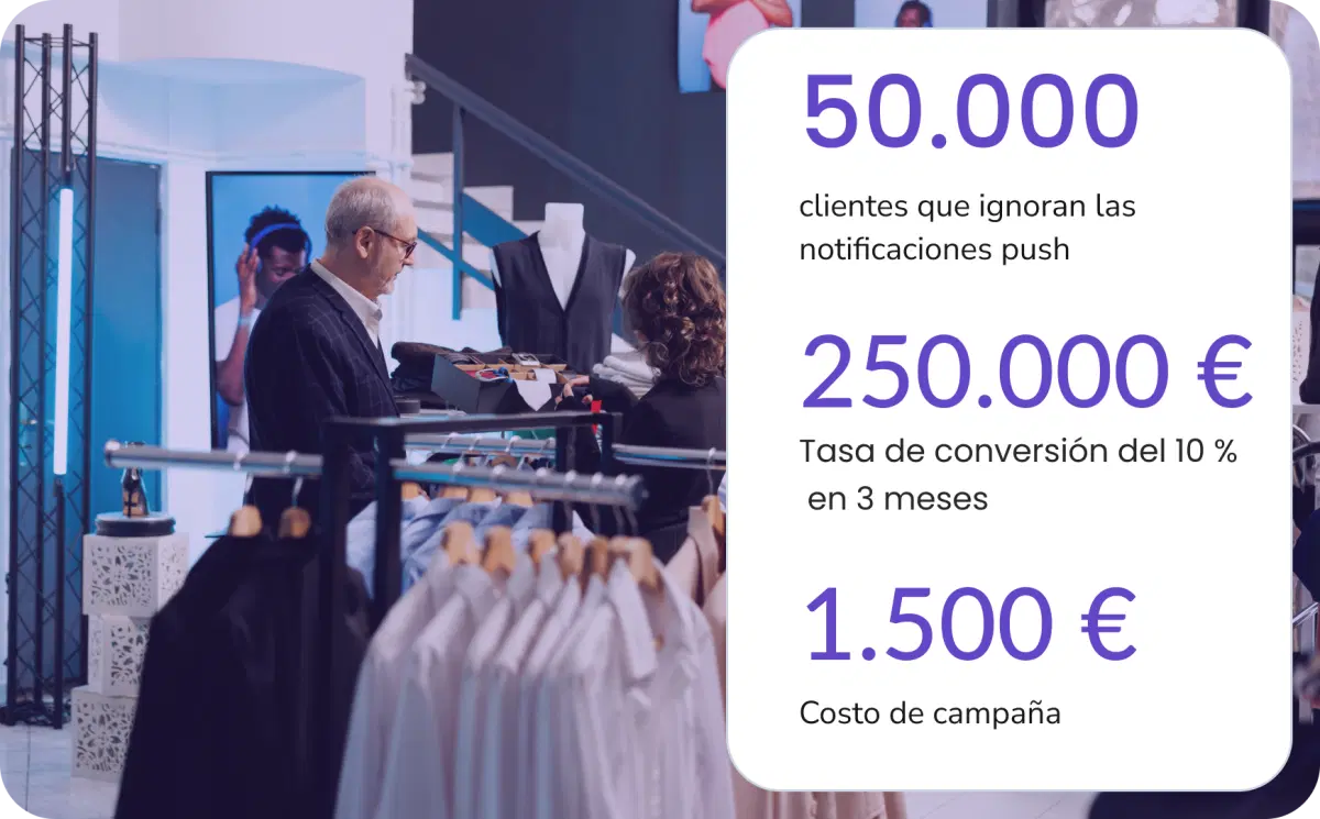 Hombre seleccionando un cinturón en una tienda de ropa que utiliza TopMessage para mensajes de texto comerciales