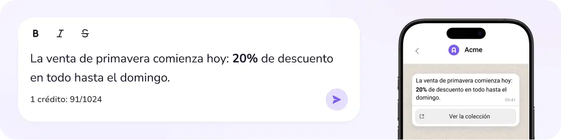Mensaje de una campaña de rebajas de primavera en un teléfono