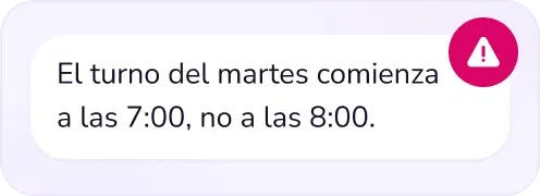 Aviso al personal sobre un cambio de turno