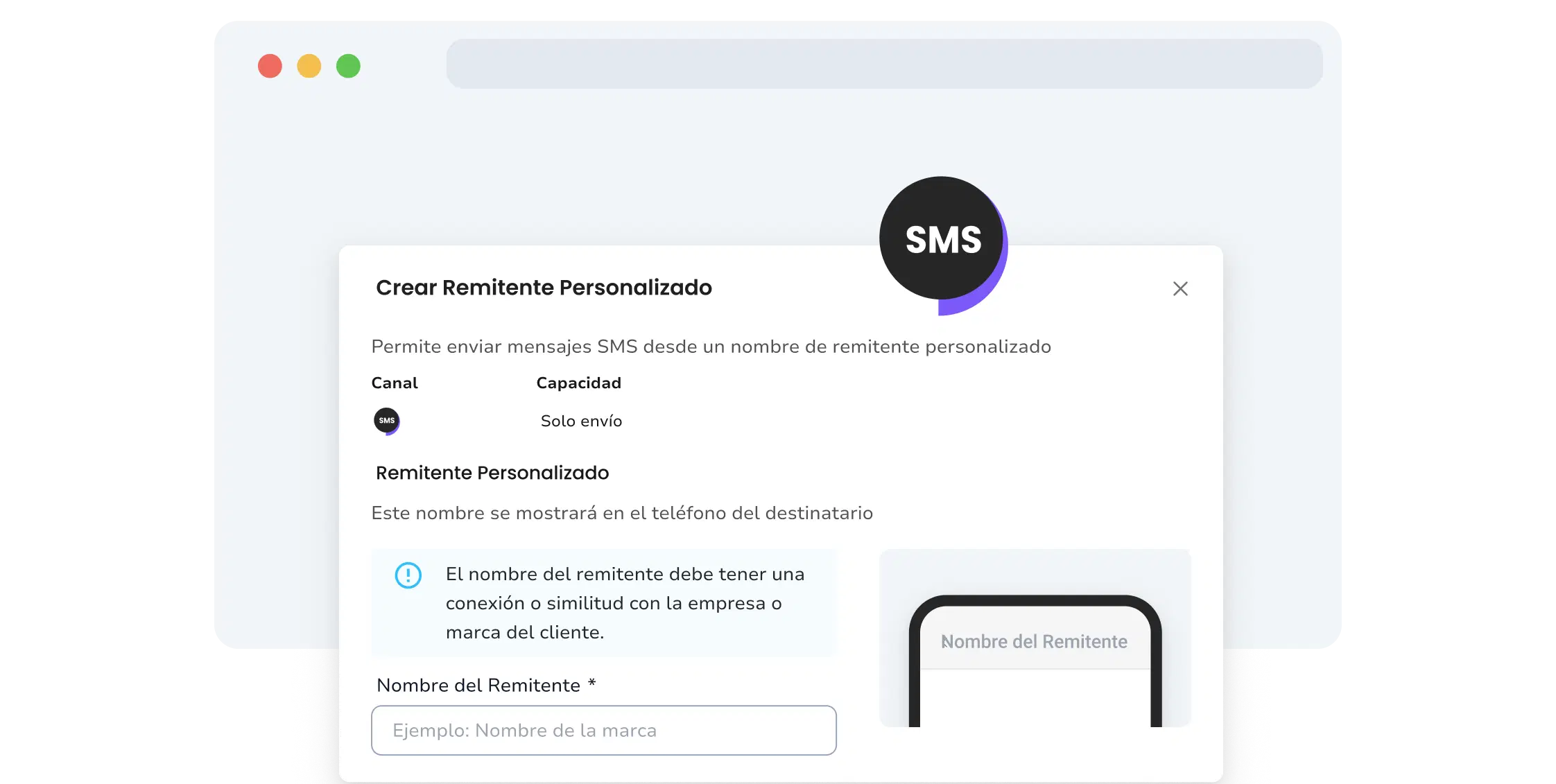 Captura de pantalla de la página de configuración de remitentes de SMS de marca de TopMessage