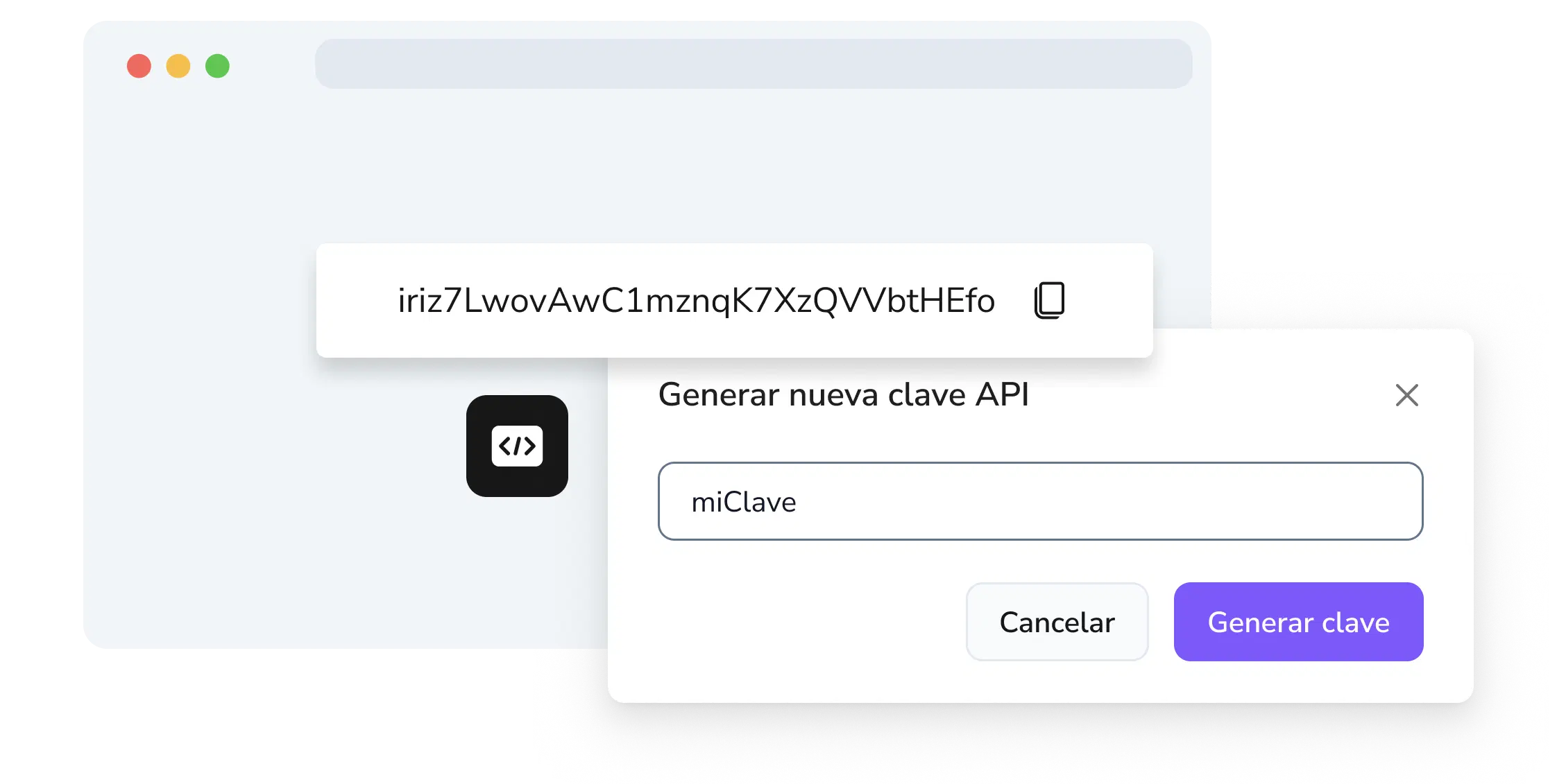 Captura de pantalla de la página de creación de claves API de TopMessage
