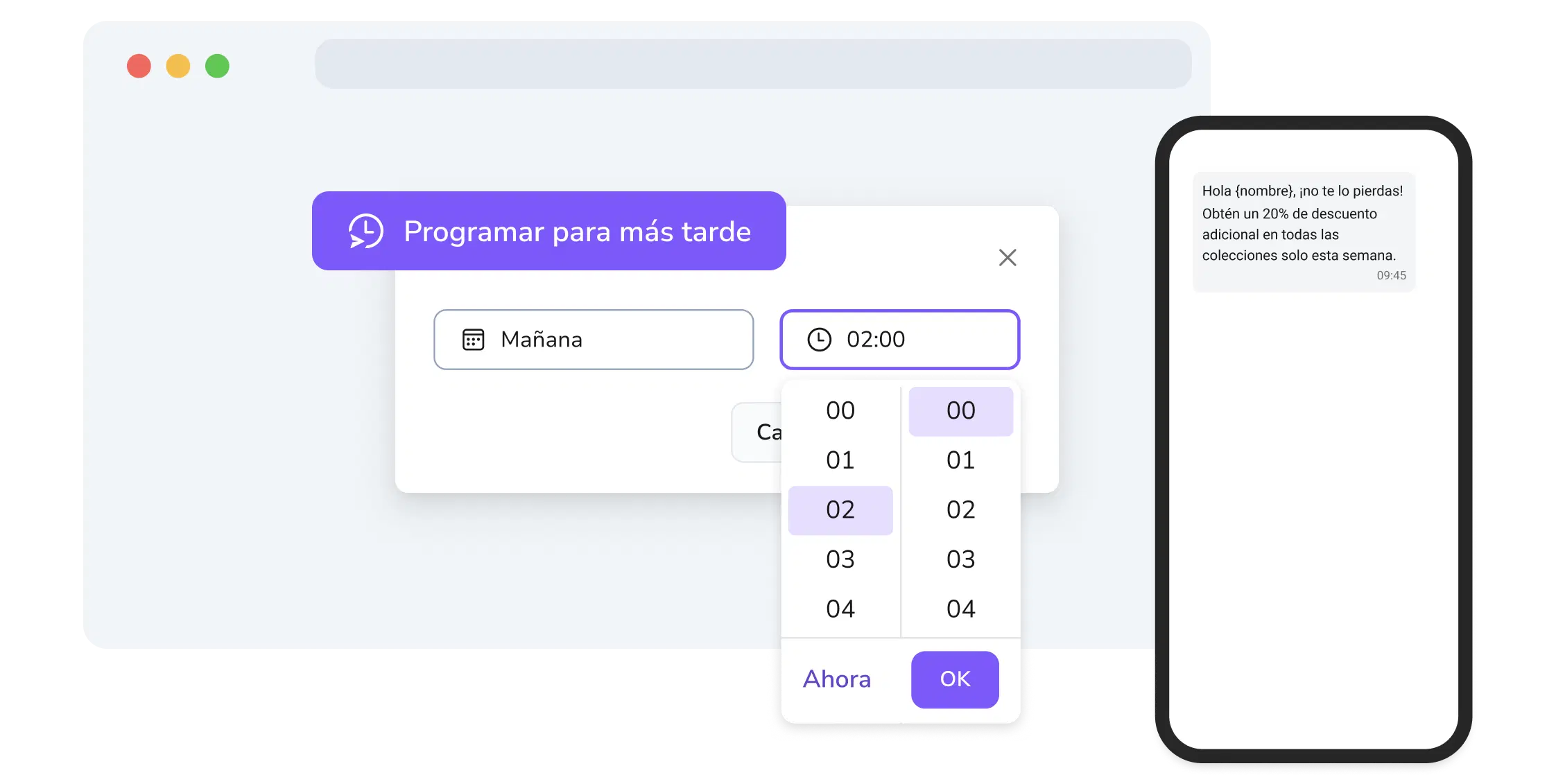 Captura de pantalla de la página de campañas SMS de TopMessage con la función de programación.