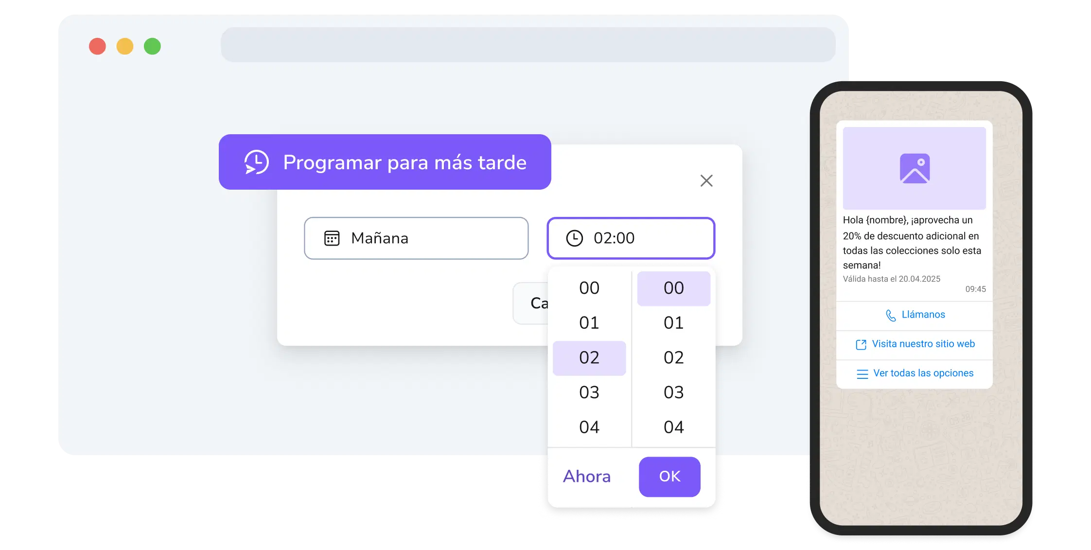 Captura de pantalla de la página de creación de campañas de WhatsApp de TopMessage