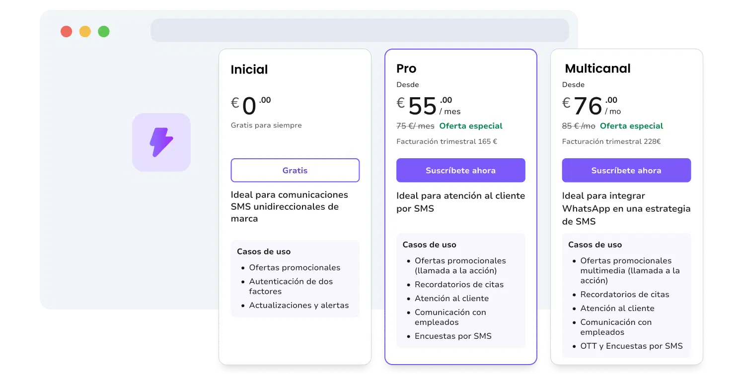 Captura de pantalla de la página de planes de precios de TopMessage