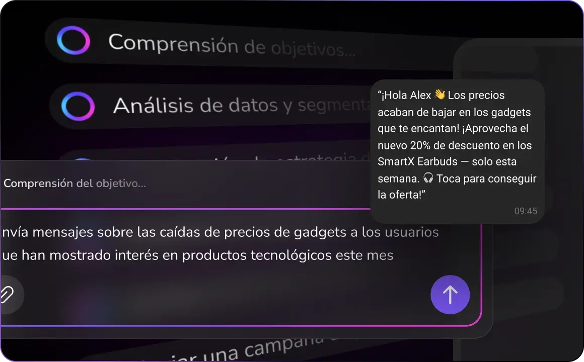 Ilustración que representa experiencias de ventas personalizadas, mostrando cómo la IA adapta las interacciones en todo el recorrido del cliente.