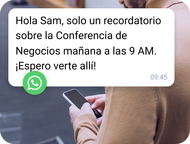 Plantilla de WhatsApp de TopMessage para enviar recordatorios personalizados sobre próximas conferencias.
