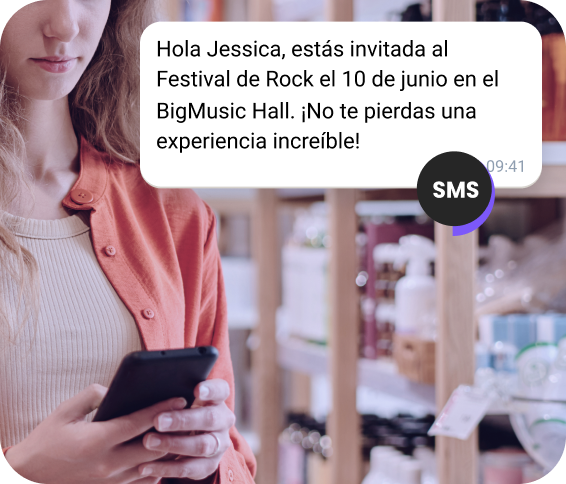 Confirmación SMS enviada al contacto tras la compra exitosa de entradas para el festival.