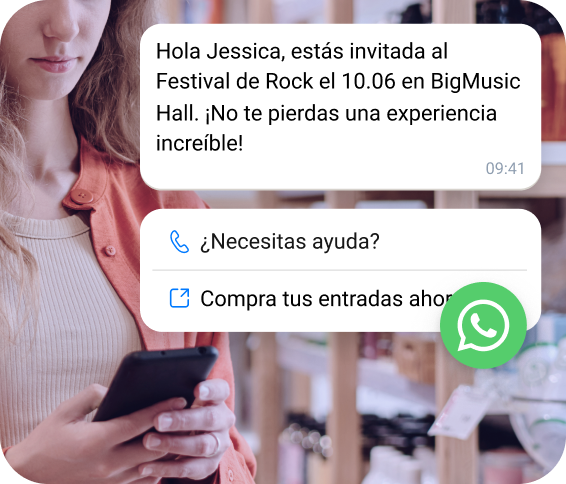 Plantilla de WhatsApp de TopMessage para confirmar la compra de entradas de un cliente para un evento o centro.