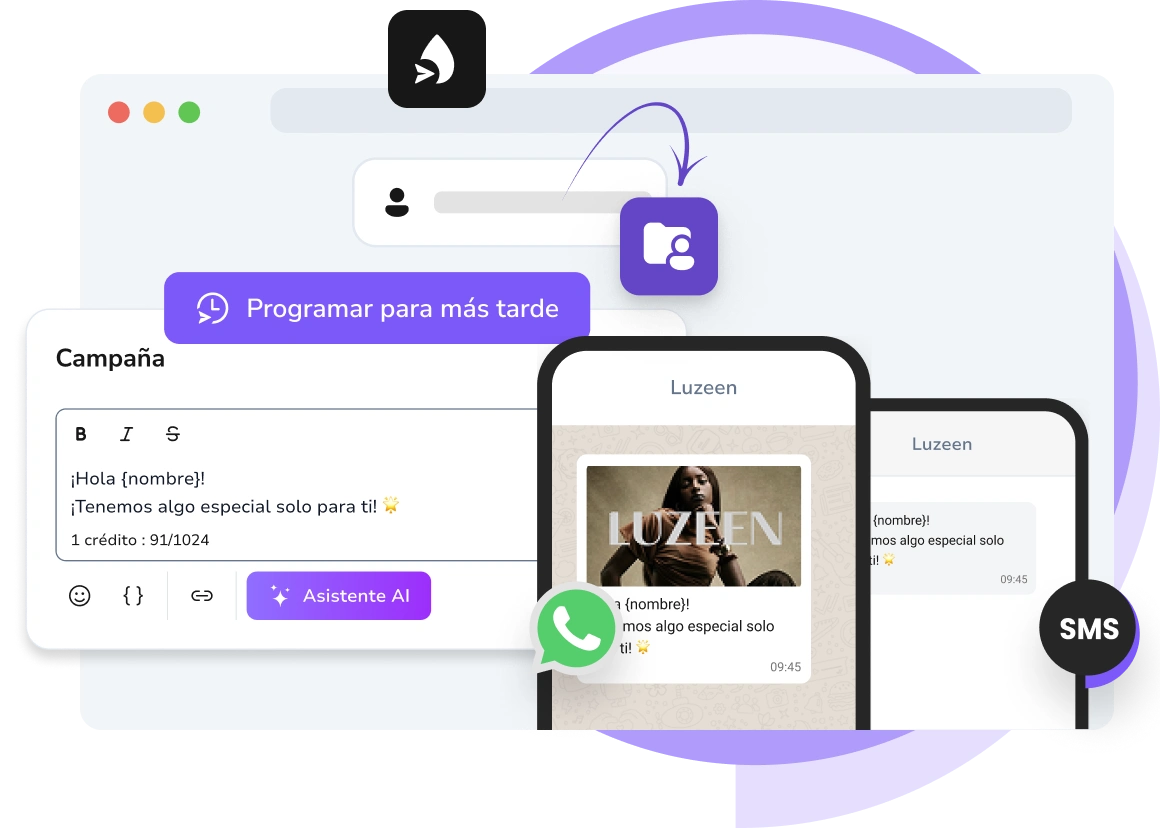 Captura de pantalla de la aplicación TopMessage mostrando el panel de mensajería automatizada.