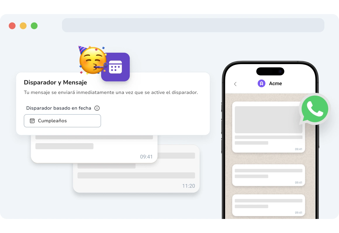 Captura de pantalla de la página de campañas de WhatsApp basadas en fechas de TopMessage