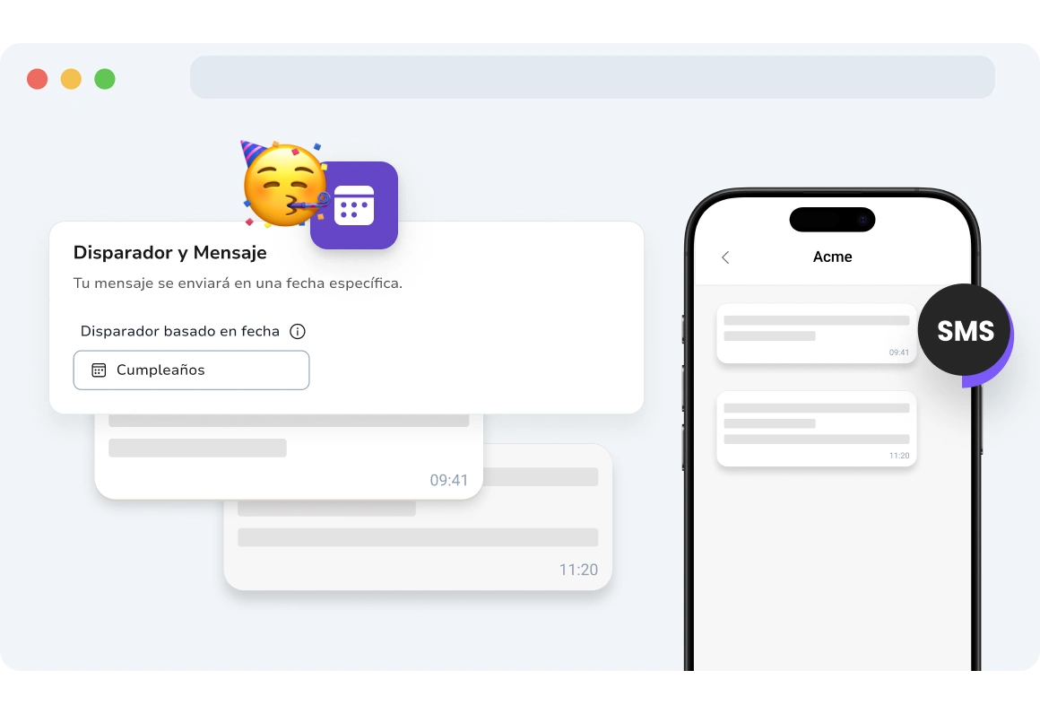 Captura de pantalla de la página de campañas basadas en fechas de TopMessage SMS.