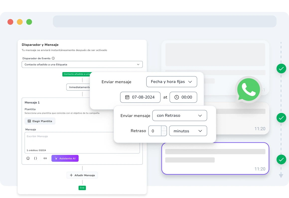 Captura de pantalla de la página de campañas de goteo de WhatsApp de TopMessage.