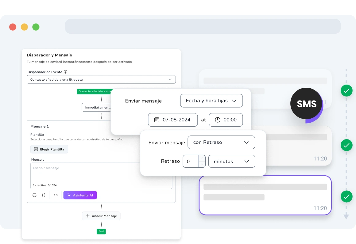 Captura de pantalla de la página de campañas de goteo de TopMessage SMS.