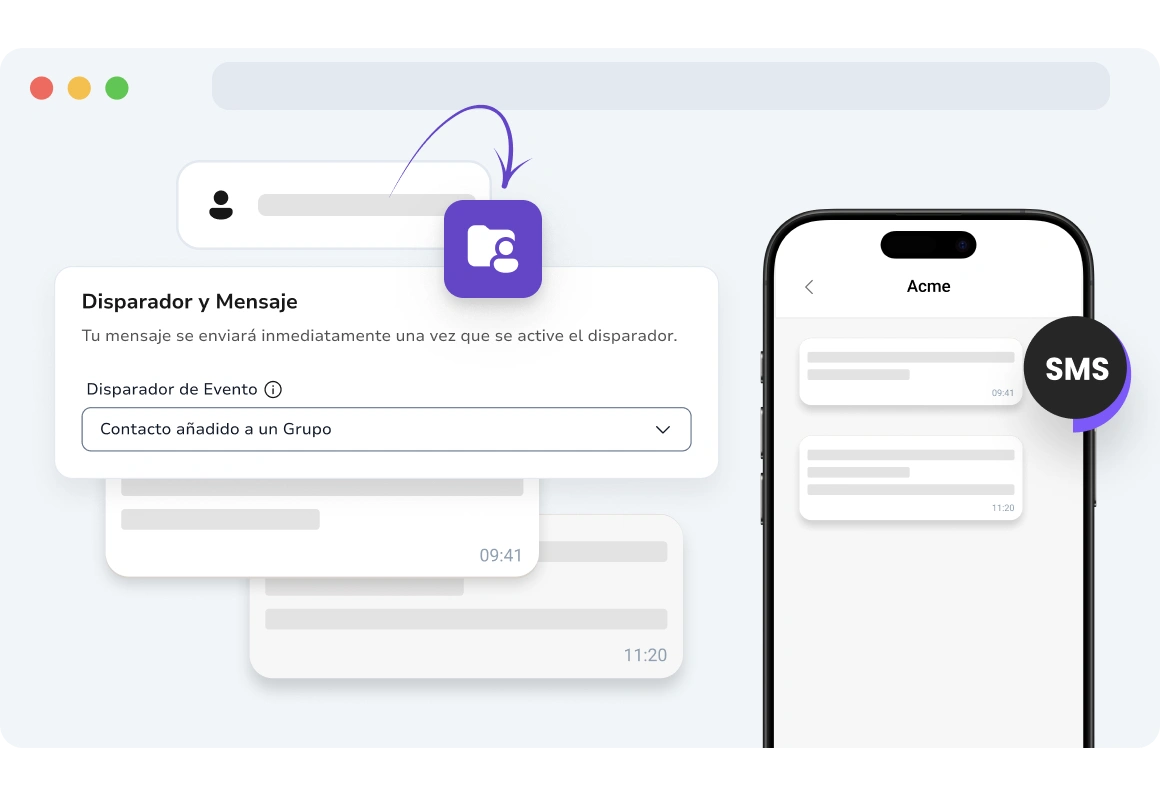 Captura de pantalla de la página de campañas basadas en eventos de TopMessage SMS.