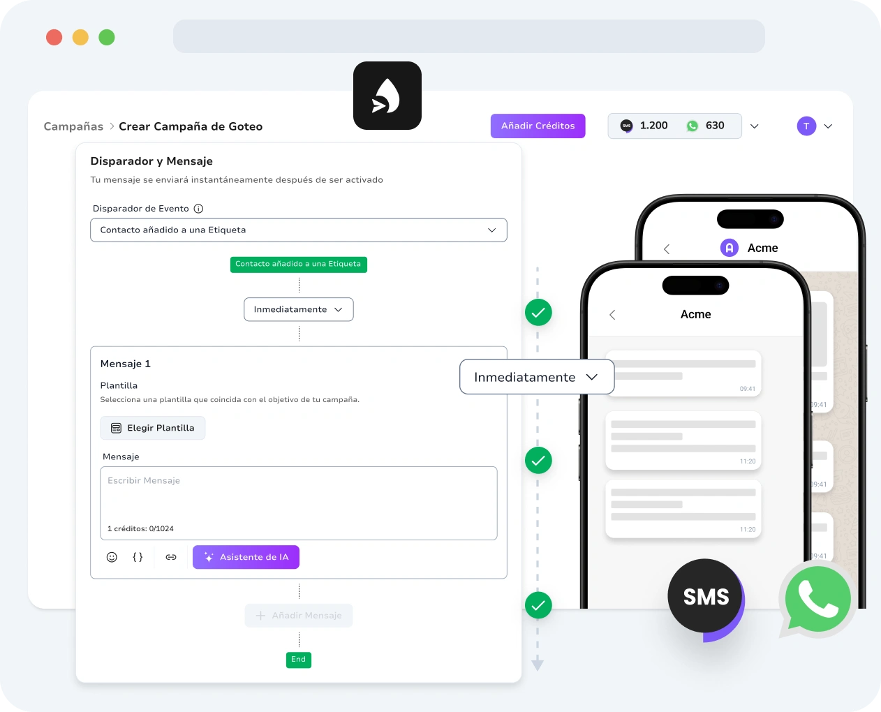 Captura de pantalla de la interfaz de campañas drip de TopMessage.