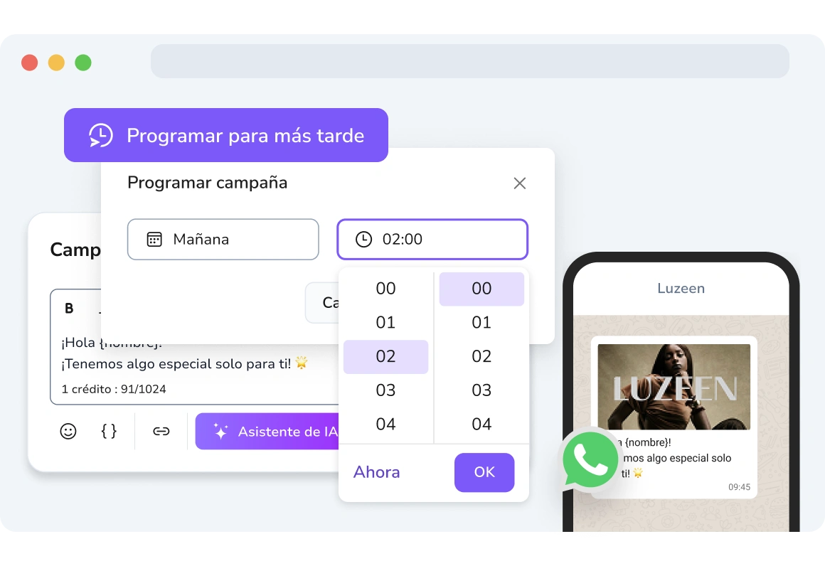 Captura de pantalla de los mensajes programados de WhatsApp de TopMessage.