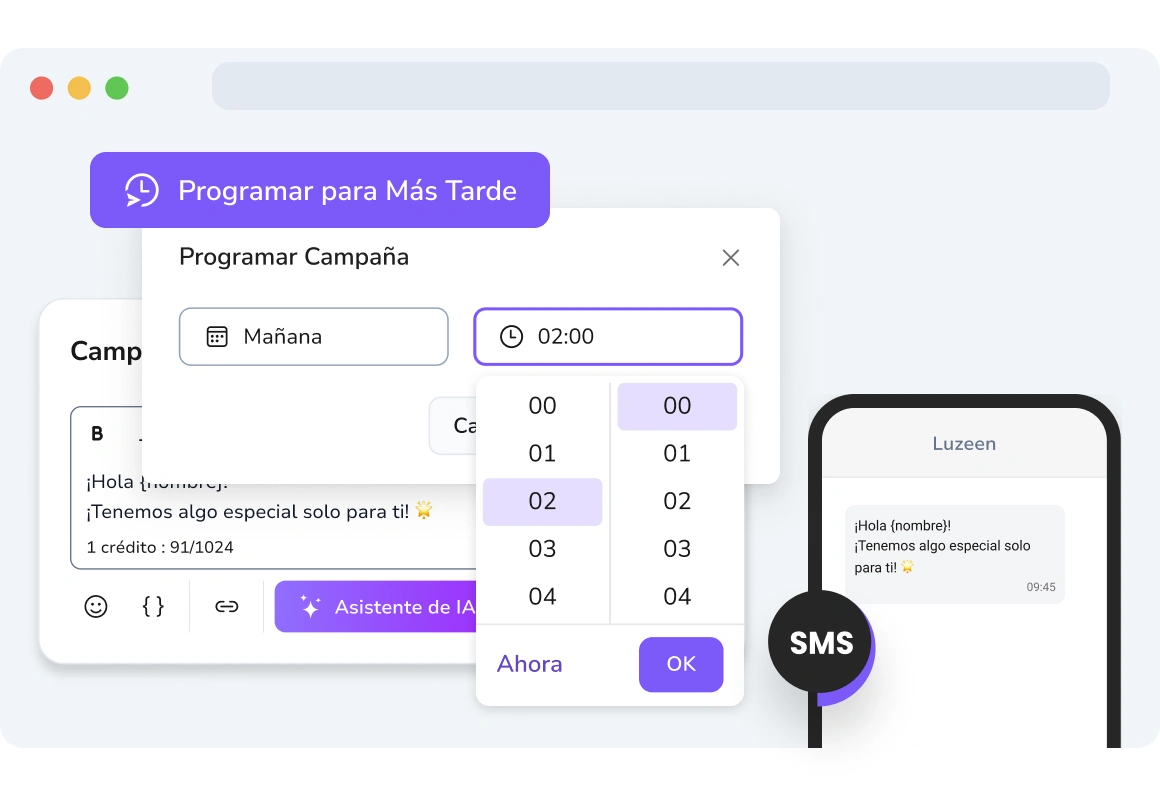 Captura de pantalla de los mensajes programados de TopMessage SMS.