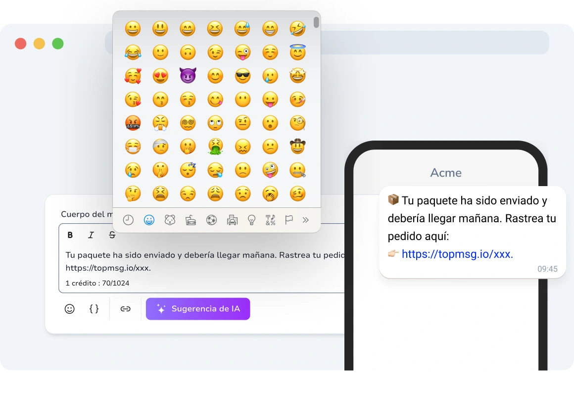 Conversación de chat en un teléfono inteligente que incluye emojis como caritas sonrientes, pulgares hacia arriba y gestos con las manos para agregar personalidad e interacción.