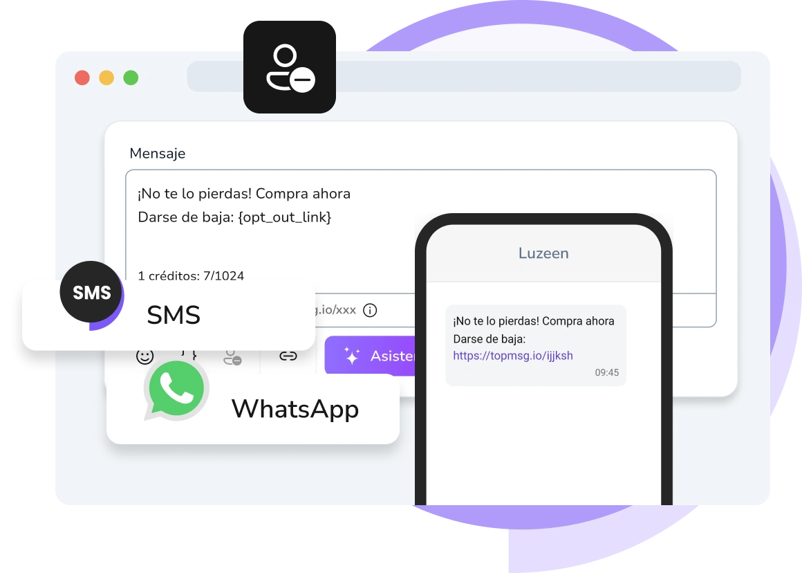 Captura de pantalla de la aplicación TopMessage que muestra el panel de gestión de opt-out para la mensajería automatizada.