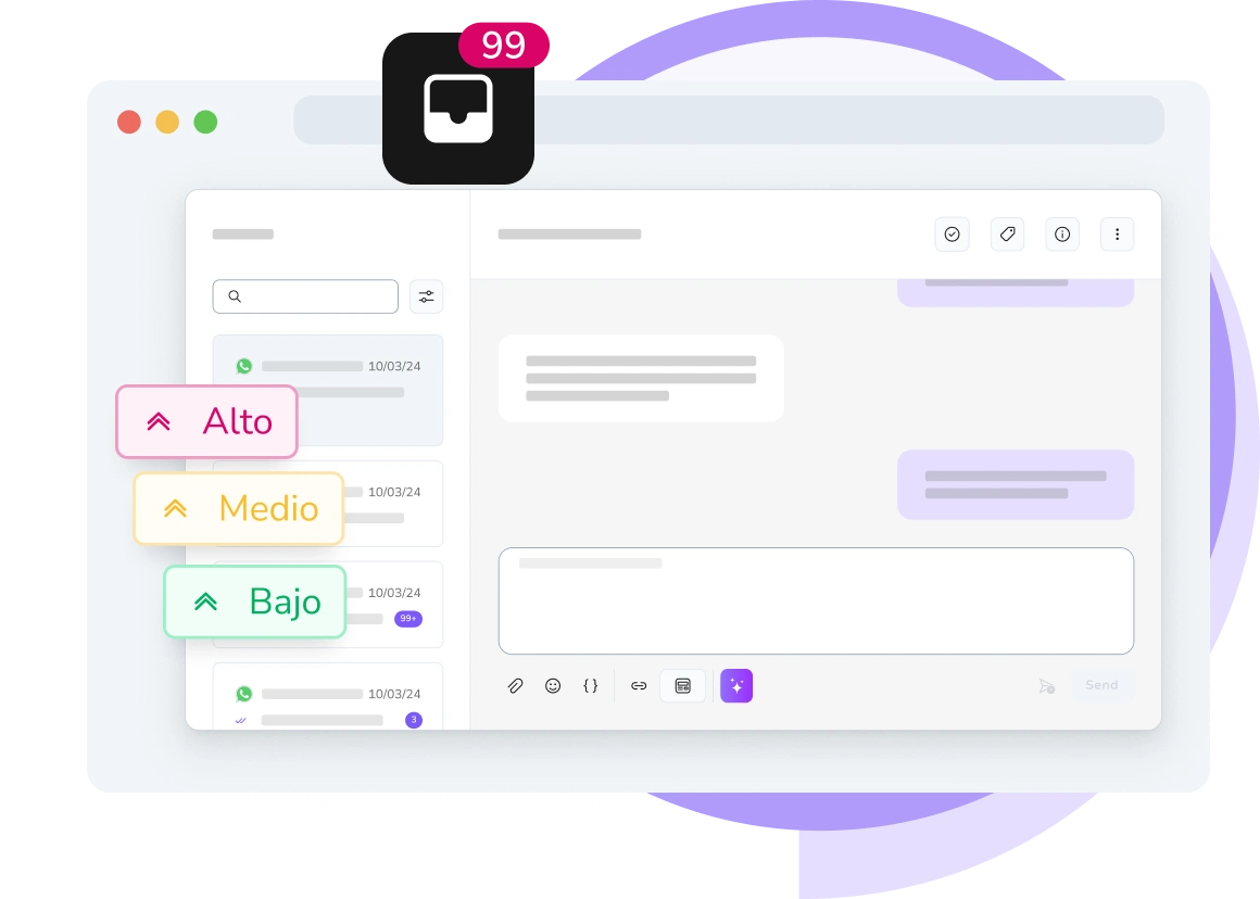 Captura de pantalla del panel de TopMessage que muestra la priorización de mensajes y análisis en tiempo real.