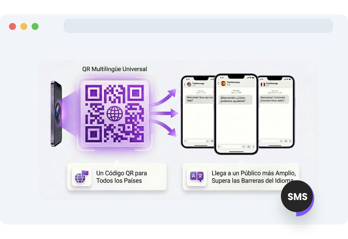 Código QR de TopMessage funcionando en varios países e idiomas.