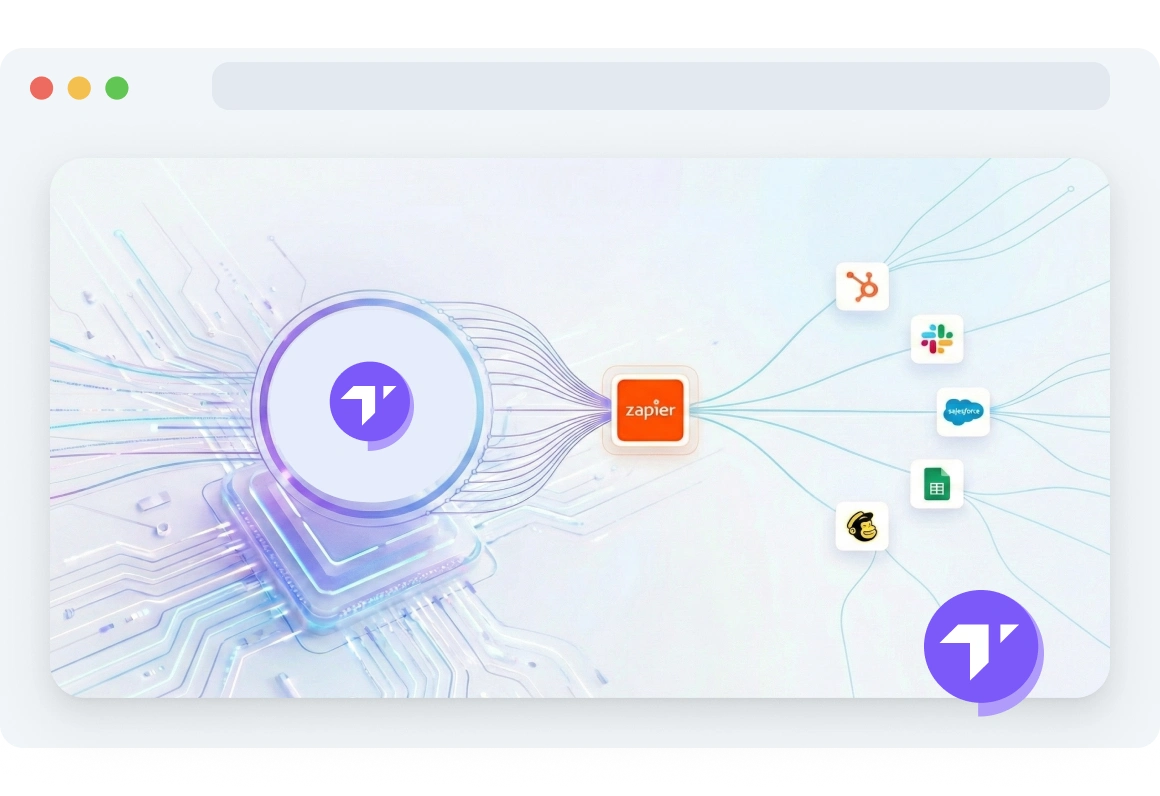 Interfaz de Zapier que muestra la biblioteca de aplicaciones con integraciones de CRM como HubSpot, Salesforce y Pipedrive conectadas a TopMessage.