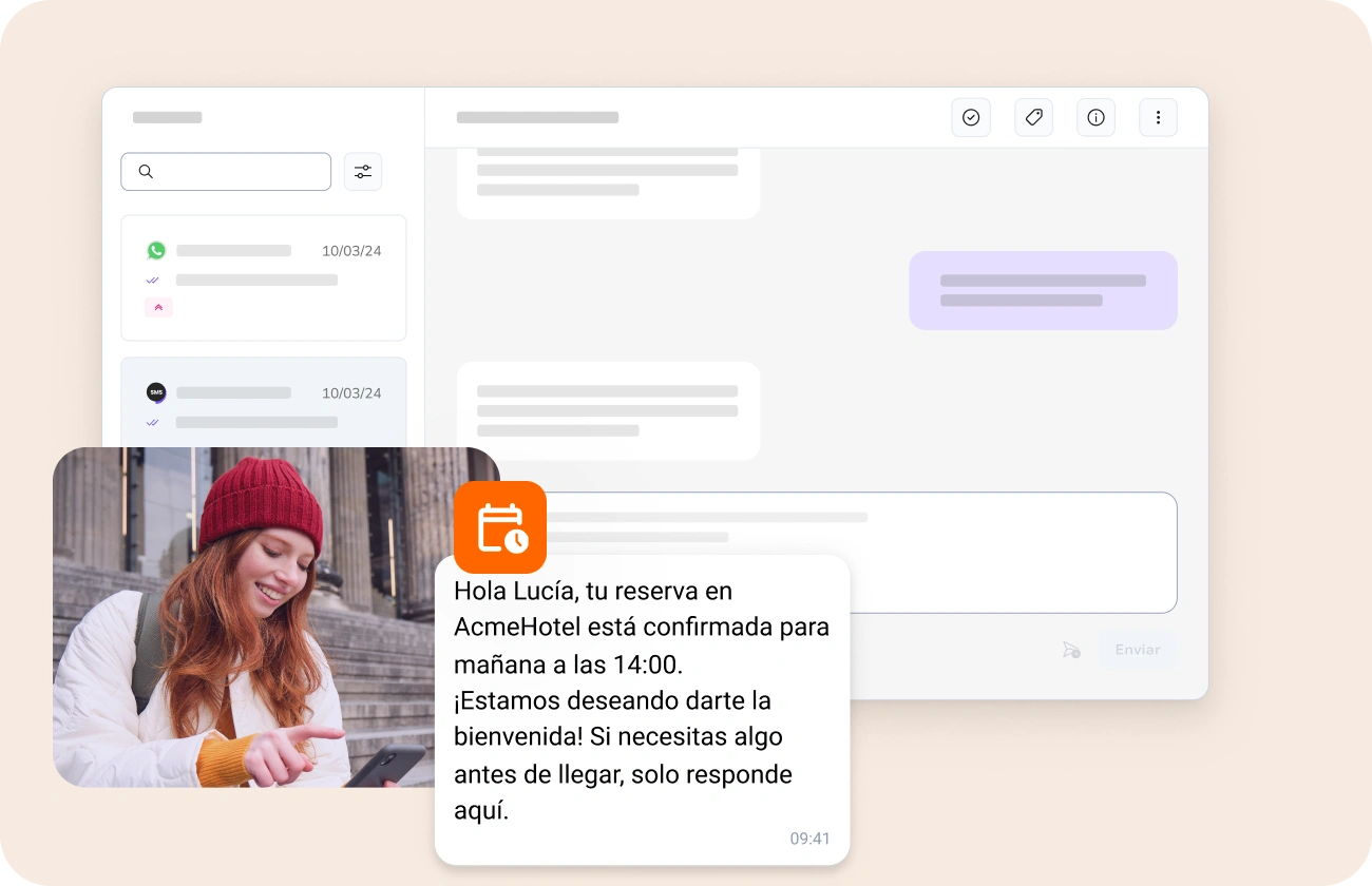 Personal de hotel comunicándose con los huéspedes a través de SMS y WhatsApp para mejorar la experiencia del huésped y brindar información instantánea