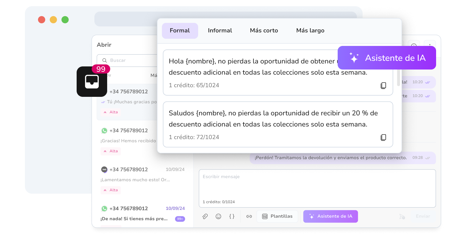 Captura de pantalla de la herramienta de asistencia de inteligencia artificial de TopMessage