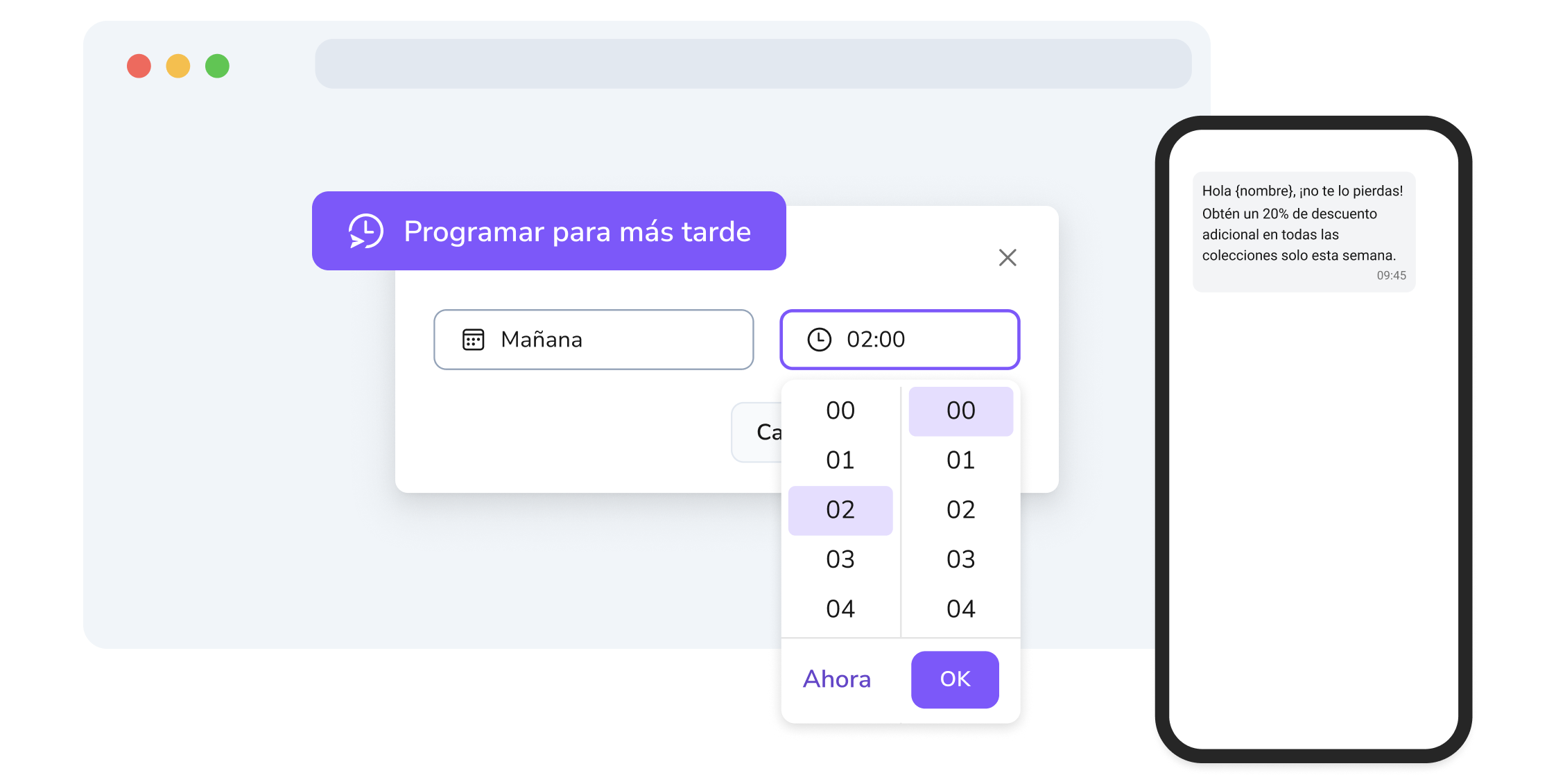 Captura de pantalla de la página de campañas SMS de TopMessage con la función de programación.