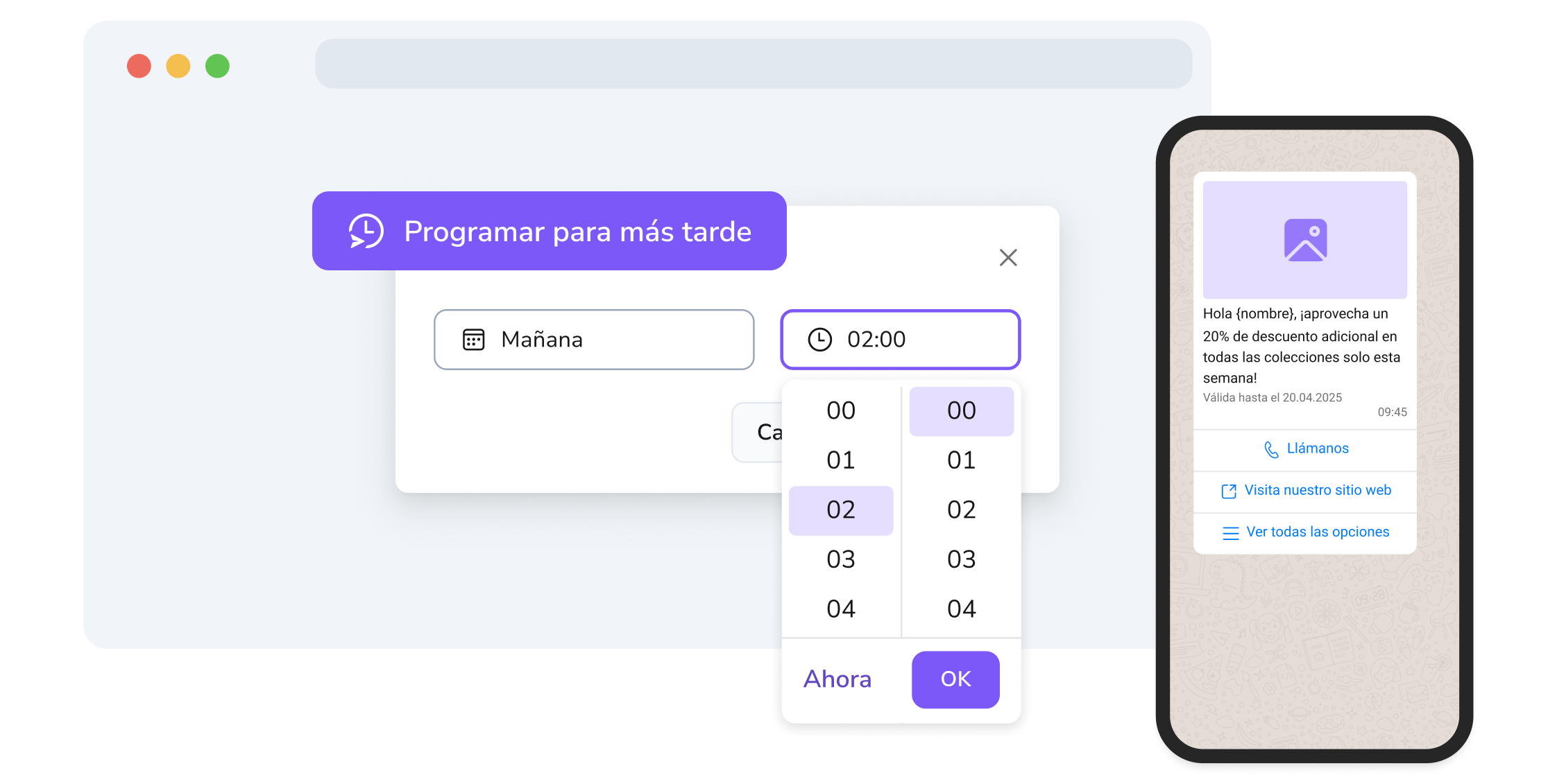 Captura de pantalla de la página de creación de campañas de WhatsApp de TopMessage